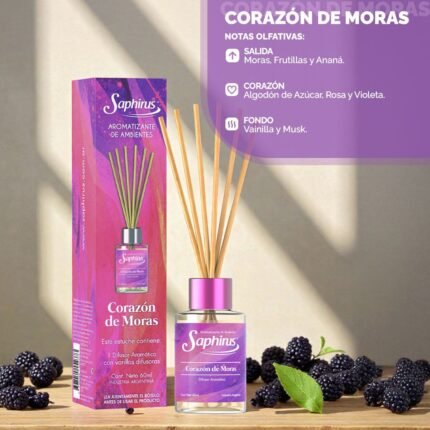 MINI DIFUSOR AROMATICO CORAZON DE MORAS 60ML SAPHIRUS